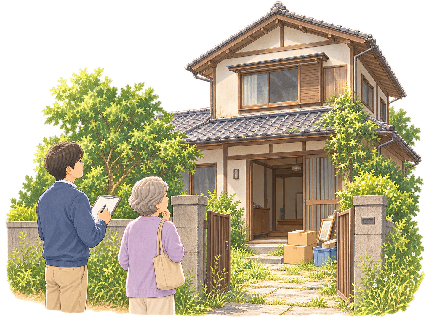 誰も住んでいない実家の状態を確認する家族
